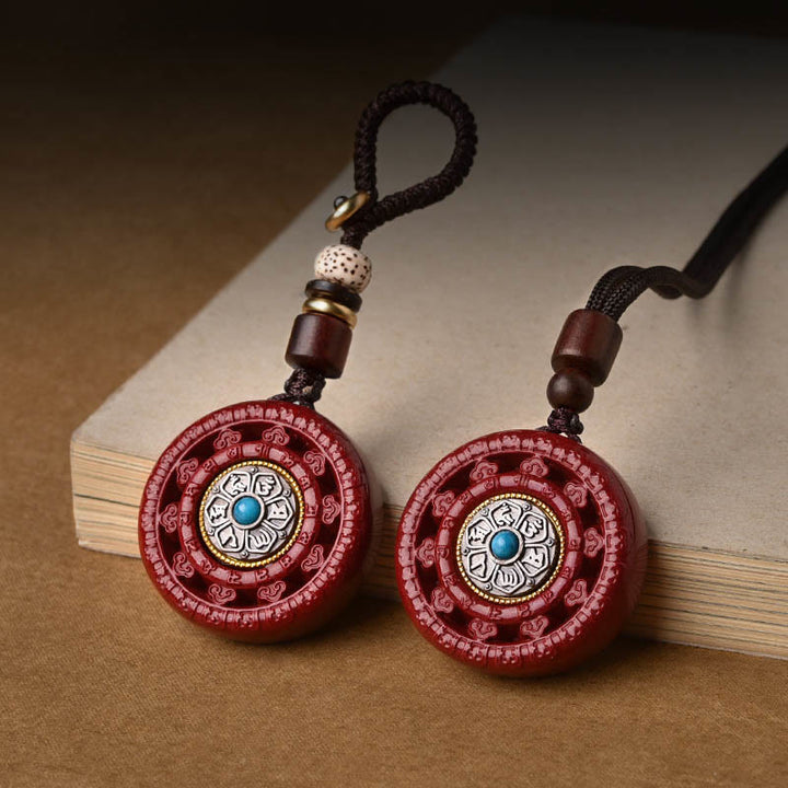 Buddha Stones Cinabro Om Mani Padme Hum Benedizione Collana girevole Ciondolo Portachiavi - image 1