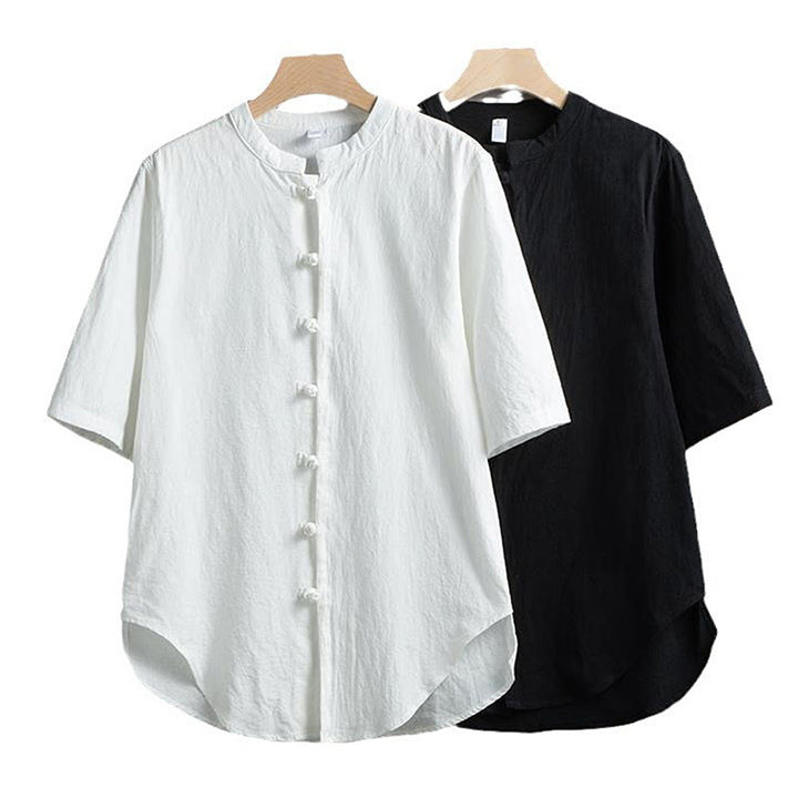 Camicia a maniche corte in cotone e lino con bottoni a rana, stile cinese, stile Buddha Stones - image 7