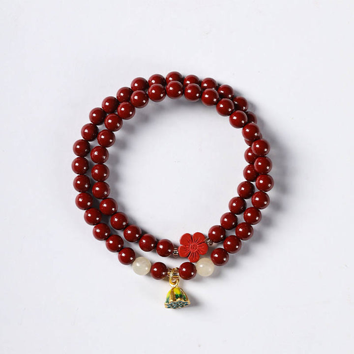 Braccialetto di benedizione a doppio giro con ciondolo di loto e cinabro Buddha Stones