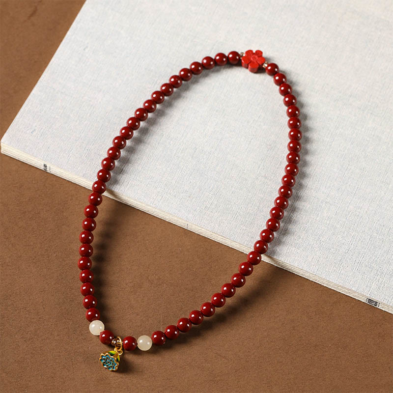 Braccialetto di benedizione a doppio giro con ciondolo di loto e cinabro Buddha Stones