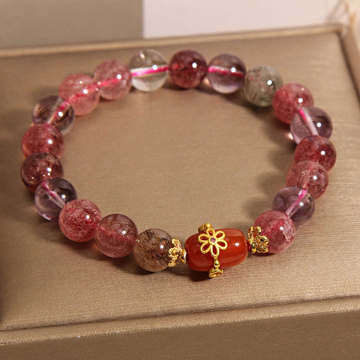 Braccialetto di positività in agata rossa con cristalli naturali Super Seven Buddha Stones