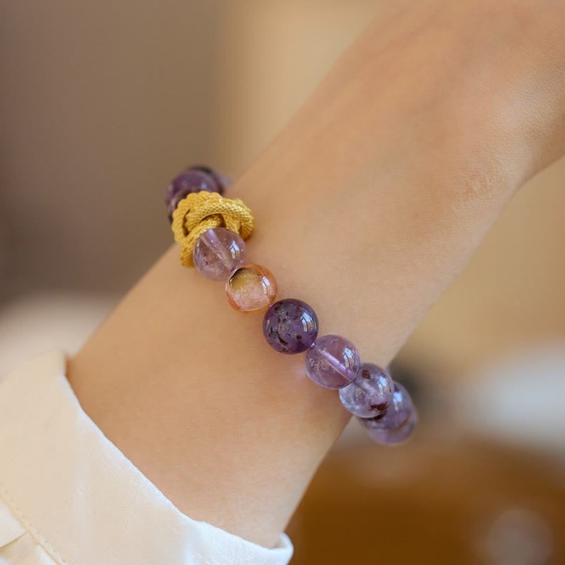 Braccialetto della saggezza del drago placcato oro in rame fantasma viola Buddha Stones