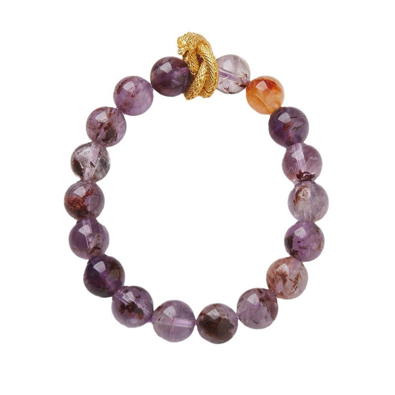Braccialetto della saggezza del drago placcato oro in rame fantasma viola Buddha Stones