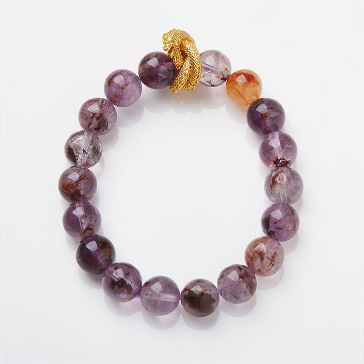 Braccialetto della saggezza del drago placcato oro in rame fantasma viola Buddha Stones