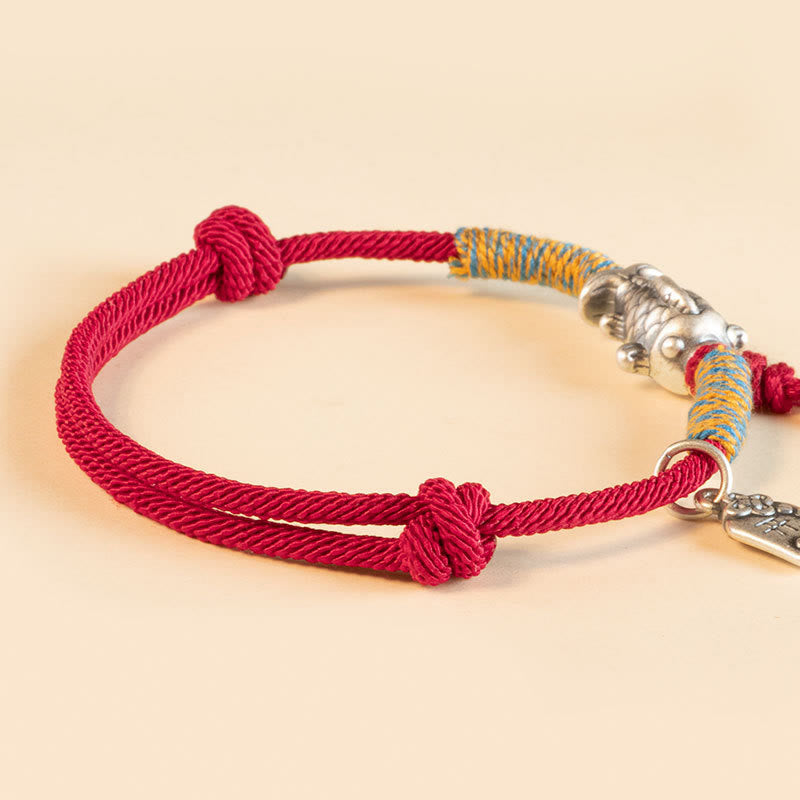 Braccialetto di protezione per pesci koi portafortuna in corda rossa in argento sterling 999 Buddha Stones - image 3