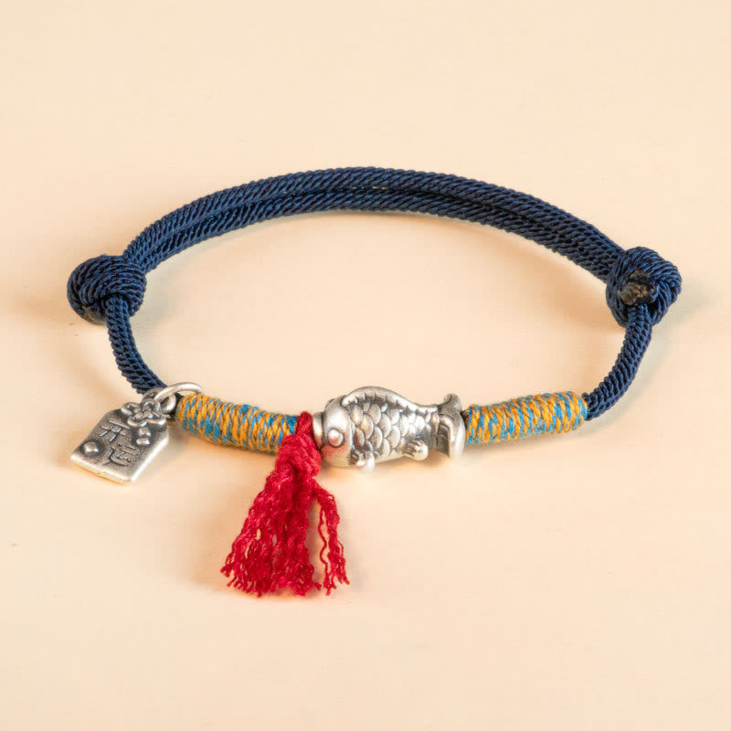 Braccialetto di protezione per pesci koi portafortuna in corda rossa in argento sterling 999 Buddha Stones - Blu intenso (circonferenza polso 14-18 cm) - image 12