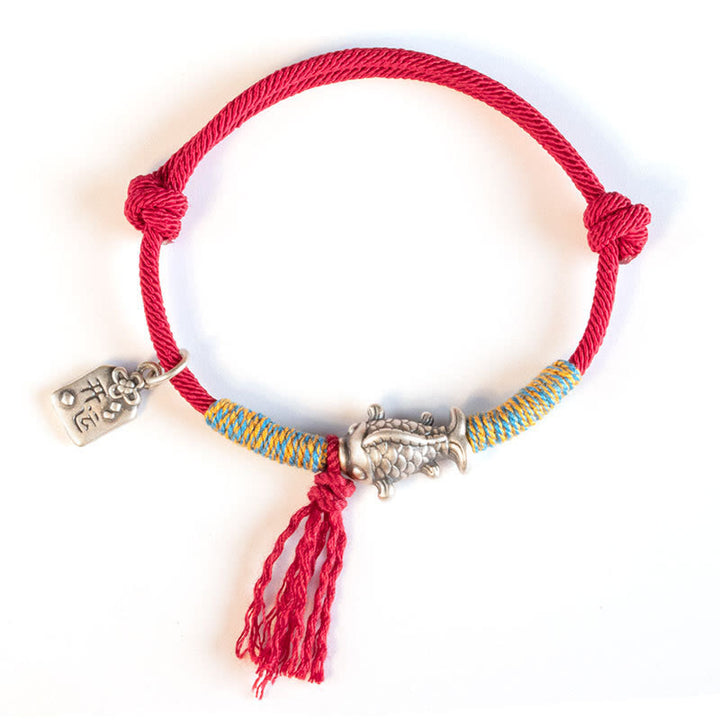 Braccialetto di protezione per pesci koi portafortuna in corda rossa in argento sterling 999 Buddha Stones - image 11