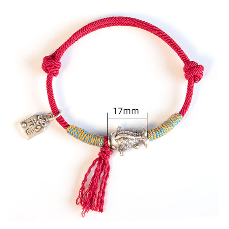 Braccialetto di protezione per pesci koi portafortuna in corda rossa in argento sterling 999 Buddha Stones - image 10