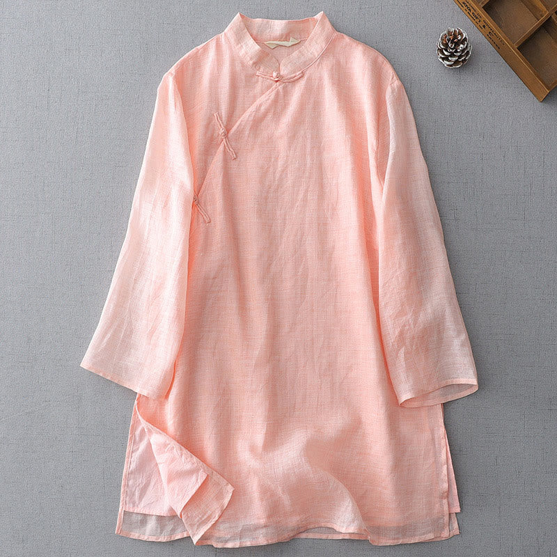 Camicia a maniche a tre quarti con doppio strato e bottoni a rana, tinta unita, con Buddha Stones. - Rosa Nebbiosa - US8-10, UK/AU12-14, EU40-42 (2XL) - image 17