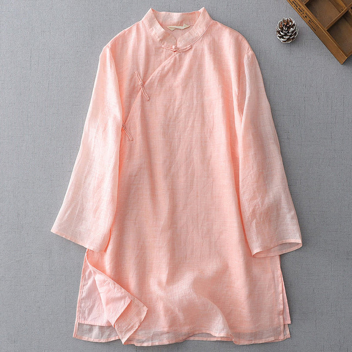 Camicia a maniche a tre quarti con doppio strato e bottoni a rana, tinta unita, con Buddha Stones. - Rosa Nebbiosa - US8-10, UK/AU12-14, EU40-42 (2XL) - image 17