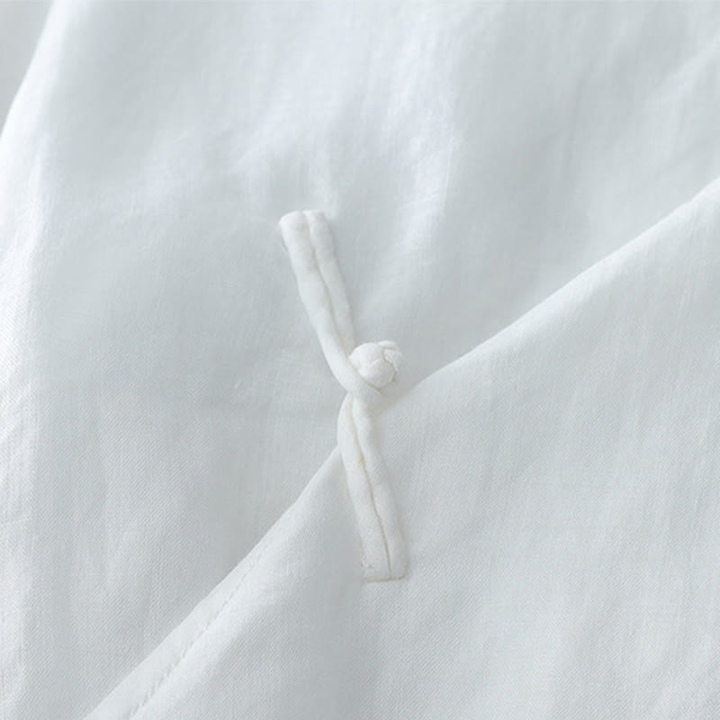 Camicia a maniche a tre quarti con doppio strato e bottoni a rana, tinta unita, con Buddha Stones. - image 3