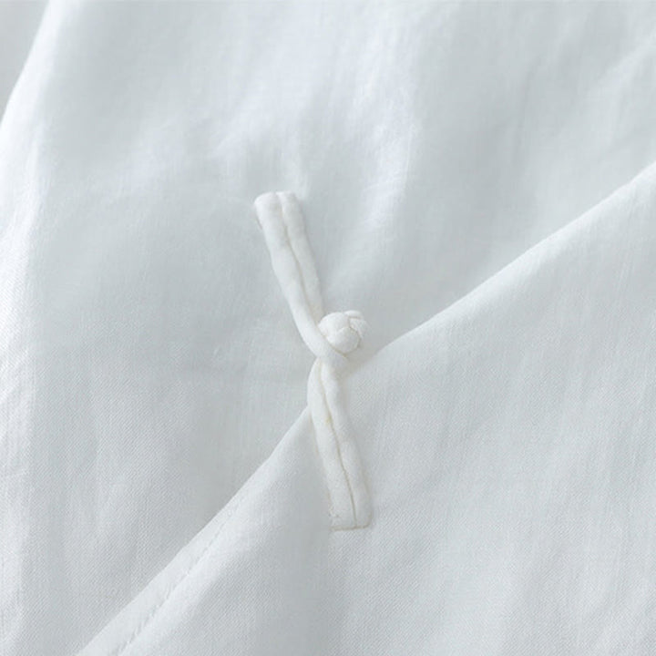 Camicia a maniche a tre quarti con doppio strato e bottoni a rana, tinta unita, con Buddha Stones. - image 3