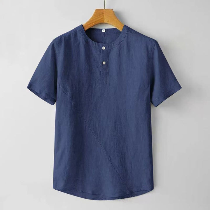 Camicia estiva da uomo con bottoni a tinta unita e maniche corte in cotone e lino Buddha Stones - SteelBlue - US/UK/AU48, EU58 (4XL) - image 10