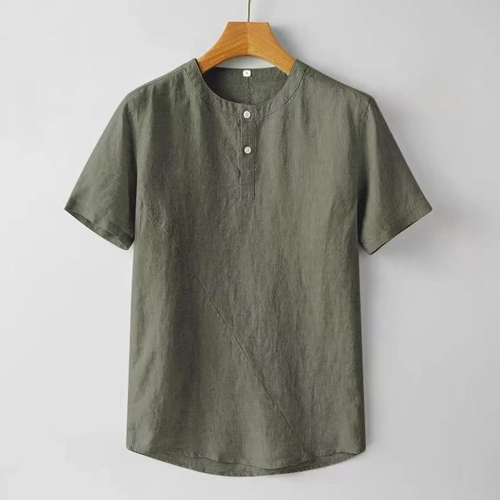 Camicia estiva da uomo con bottoni a tinta unita e maniche corte in cotone e lino Buddha Stones - Verde Mare Scuro - US/UK/AU48, EU58 (4XL) - image 11