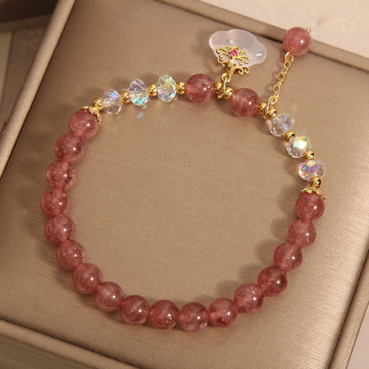 Braccialetto di guarigione con nuvola di buon auspicio in agata bianca, cristallo di quarzo fragola naturale Buddha Stones