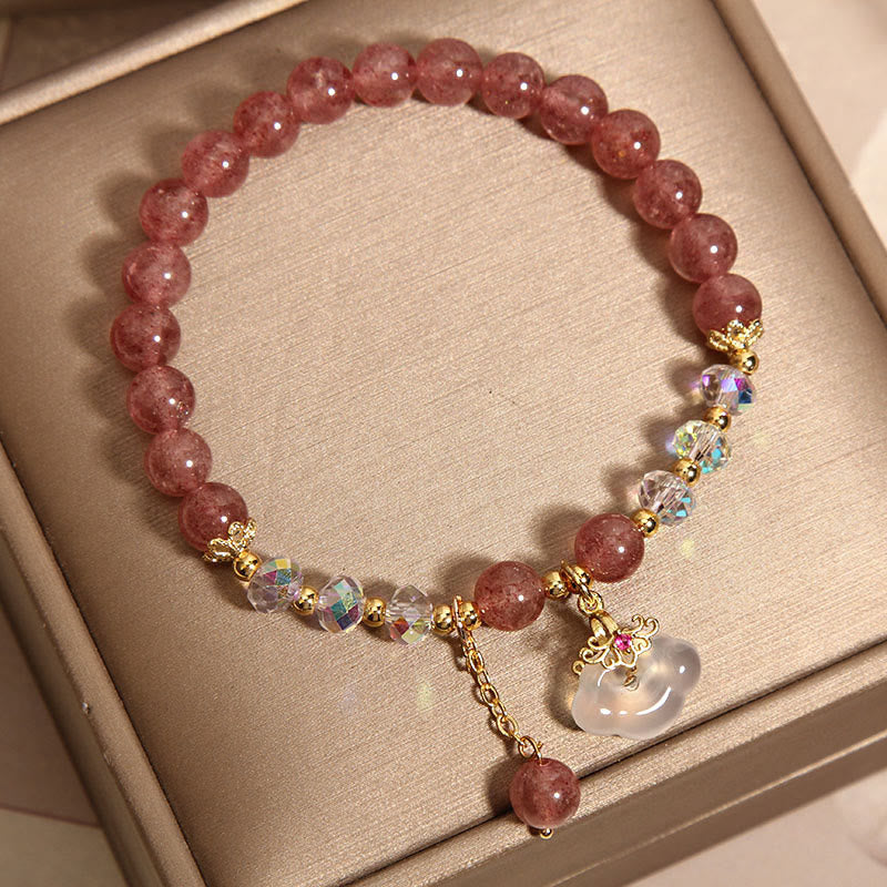 Braccialetto di guarigione con nuvola di buon auspicio in agata bianca, cristallo di quarzo fragola naturale Buddha Stones