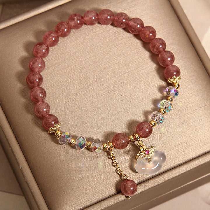 Braccialetto di guarigione con nuvola di buon auspicio in agata bianca, cristallo di quarzo fragola naturale Buddha Stones