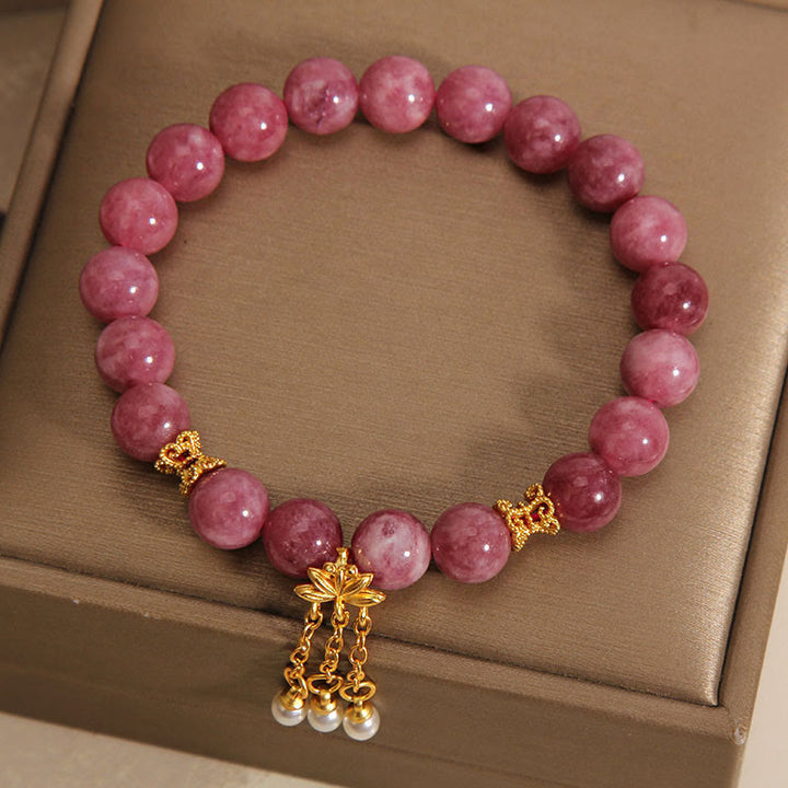 Braccialetto positivo Buddha Stones Tormalina rosa Fiore di loto
