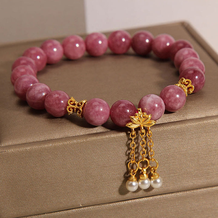 Braccialetto positivo Buddha Stones Tormalina rosa Fiore di loto