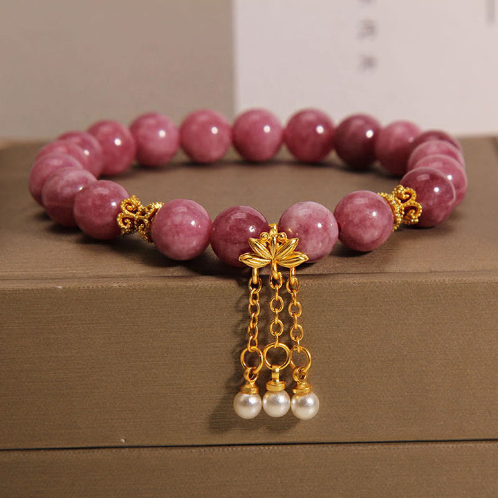 Braccialetto positivo Buddha Stones Tormalina rosa Fiore di loto