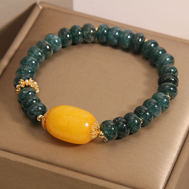 Braccialetto della fortuna con perline di abaco di giada verde Buddha Stones e topazio