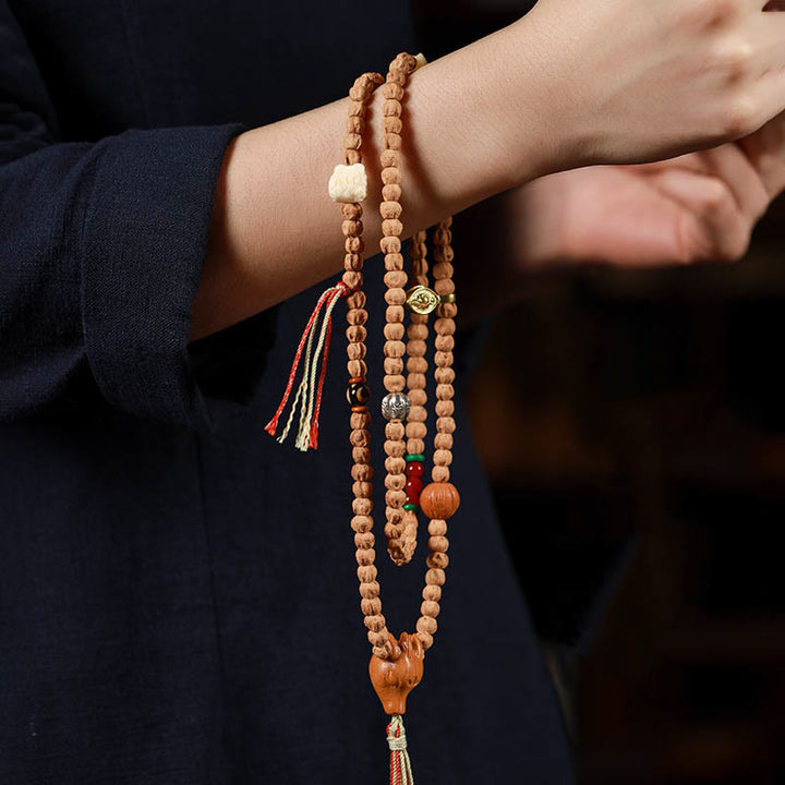 Buddha Stones 108 Perle Bodhi Seed Agata Rossa Testa di Cervo Bracciale Mala della Saggezza