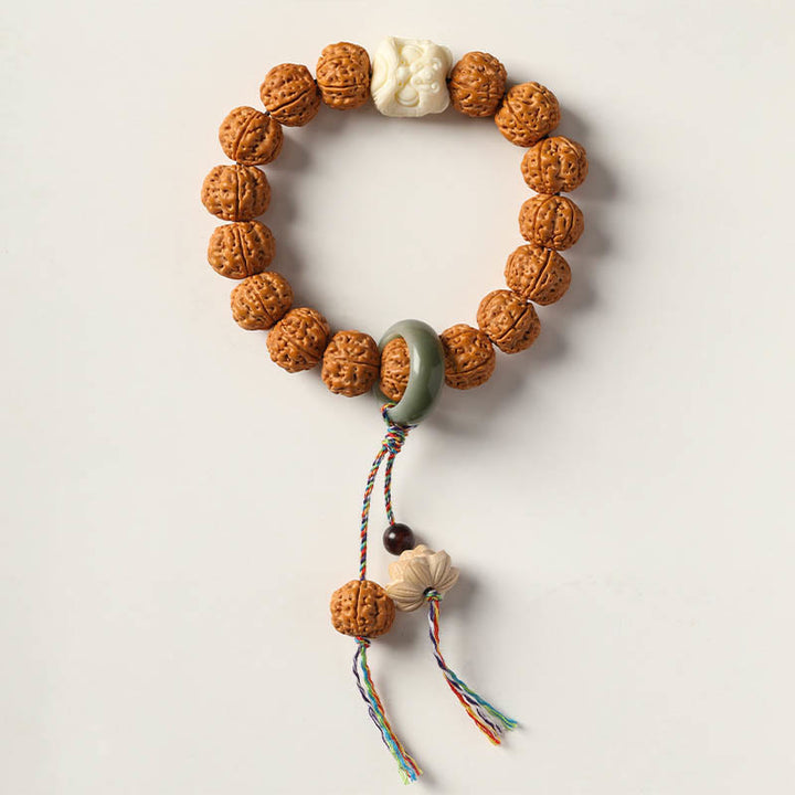 Buddha Stones Semi di Bodhi Perlina Dzi a tre occhi Ciondolo della mano del Buddha Bracciale della ricchezza
