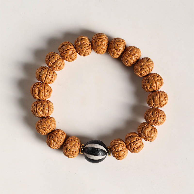 Buddha Stones Semi di Bodhi Perlina Dzi a tre occhi Ciondolo della mano del Buddha Bracciale della ricchezza