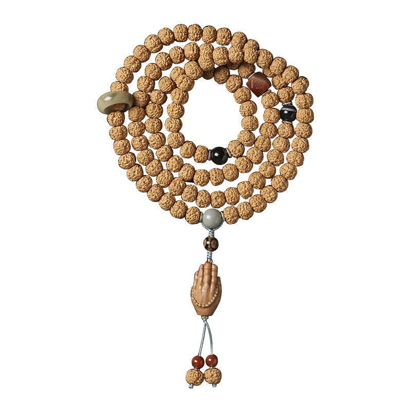 Buddha Stones Semi di Bodhi Perlina Dzi a tre occhi Ciondolo della mano del Buddha Bracciale della ricchezza