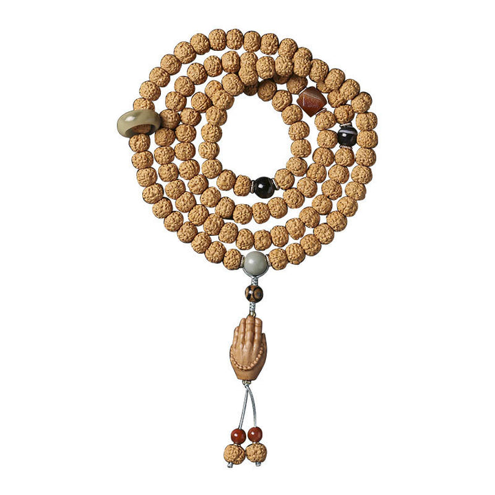 Buddha Stones Semi di Bodhi Perlina Dzi a tre occhi Ciondolo della mano del Buddha Bracciale della ricchezza