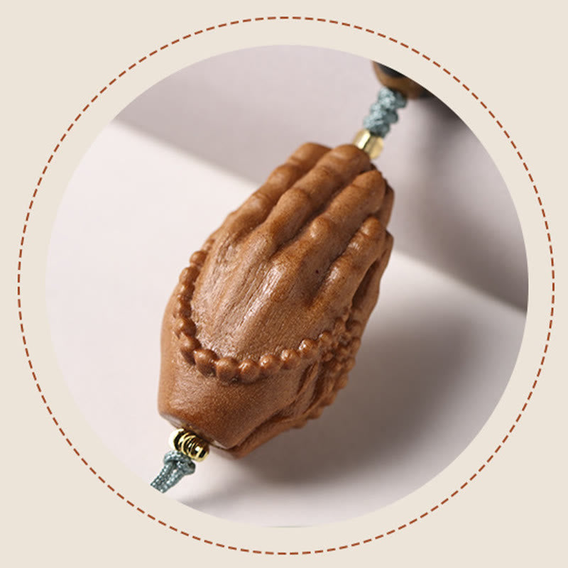 Buddha Stones Semi di Bodhi Perlina Dzi a tre occhi Ciondolo della mano del Buddha Bracciale della ricchezza