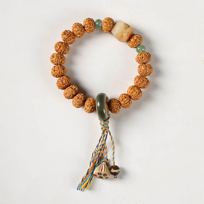 Buddha Stones Semi di Bodhi Perlina Dzi a tre occhi Ciondolo della mano del Buddha Bracciale della ricchezza