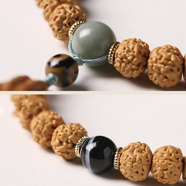 Buddha Stones Semi di Bodhi Perlina Dzi a tre occhi Ciondolo della mano del Buddha Bracciale della ricchezza