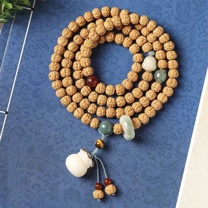 Buddha Stones Semi di Bodhi Perlina Dzi a tre occhi Ciondolo della mano del Buddha Bracciale della ricchezza