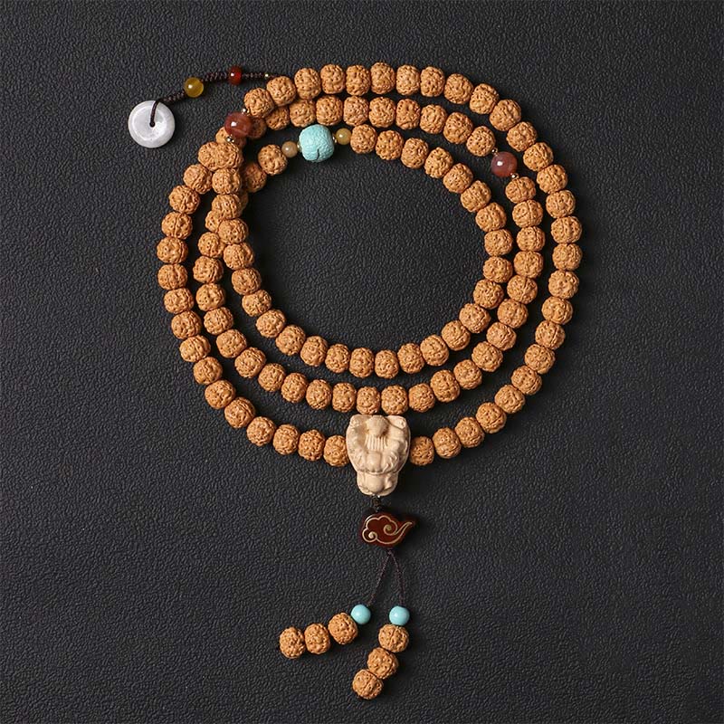 Buddha Stones Semi di Bodhi Perlina Dzi a tre occhi Ciondolo della mano del Buddha Bracciale della ricchezza