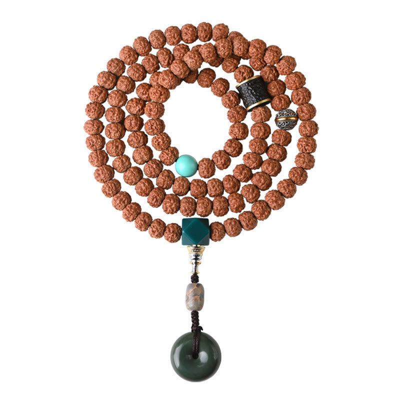 Buddha Stones Semi di Bodhi Perlina Dzi a tre occhi Ciondolo della mano del Buddha Bracciale della ricchezza