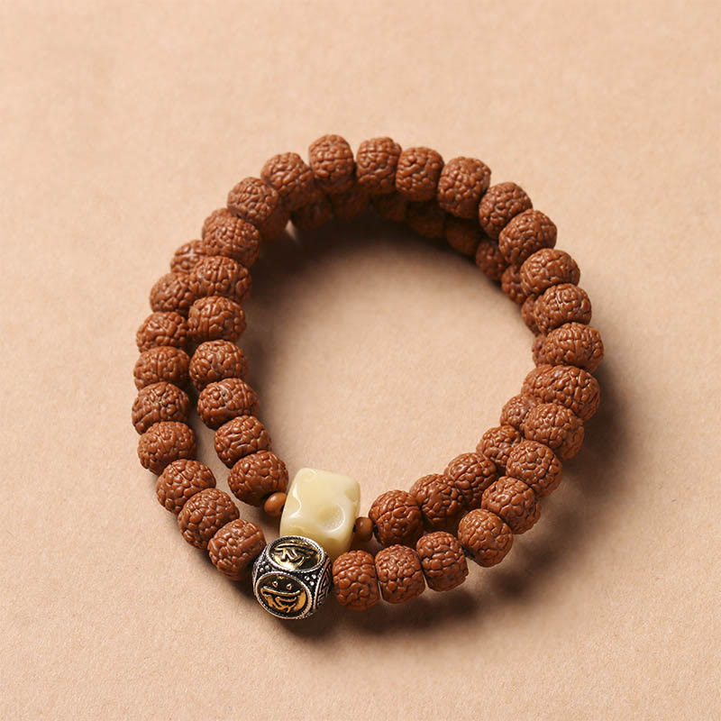Buddha Stones Semi di Bodhi Perlina Dzi a tre occhi Ciondolo della mano del Buddha Bracciale della ricchezza