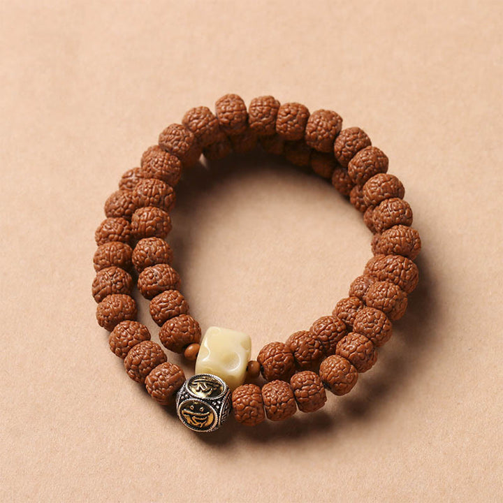 Buddha Stones Semi di Bodhi Perlina Dzi a tre occhi Ciondolo della mano del Buddha Bracciale della ricchezza
