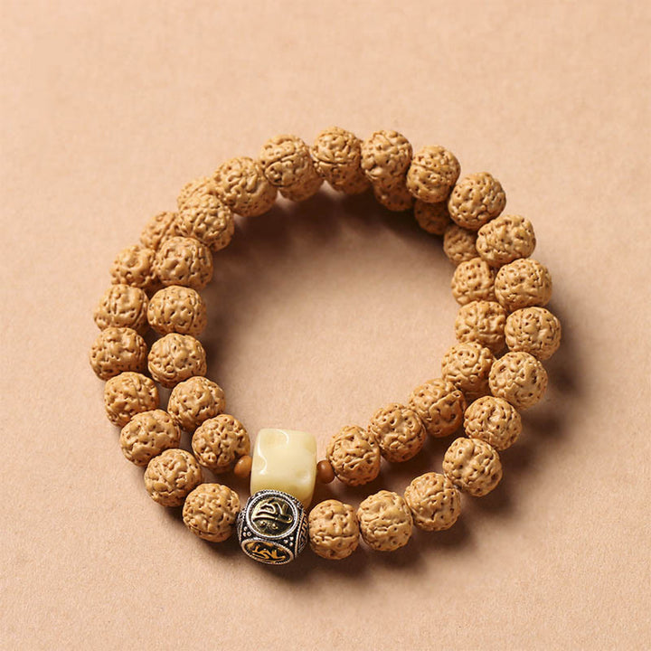 Buddha Stones Semi di Bodhi Perlina Dzi a tre occhi Ciondolo della mano del Buddha Bracciale della ricchezza