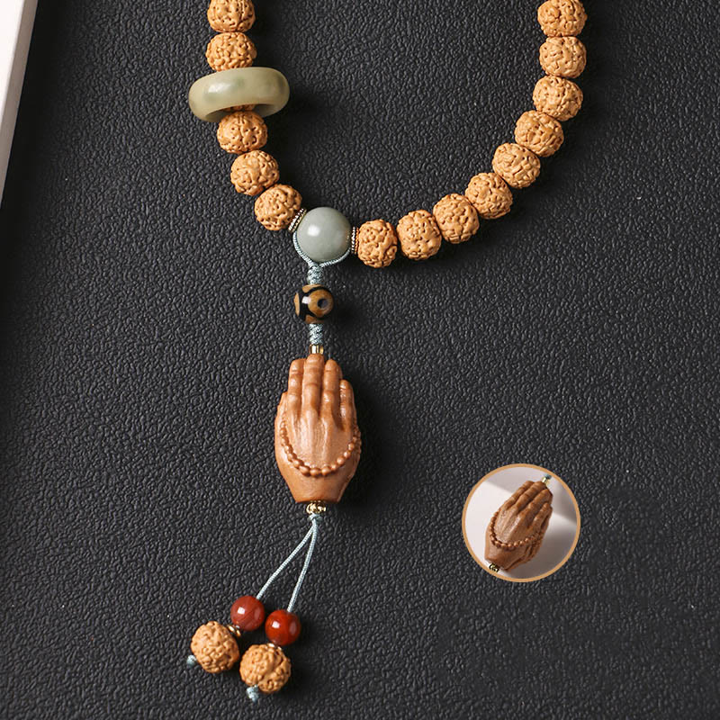 Buddha Stones Semi di Bodhi Perlina Dzi a tre occhi Ciondolo della mano del Buddha Bracciale della ricchezza