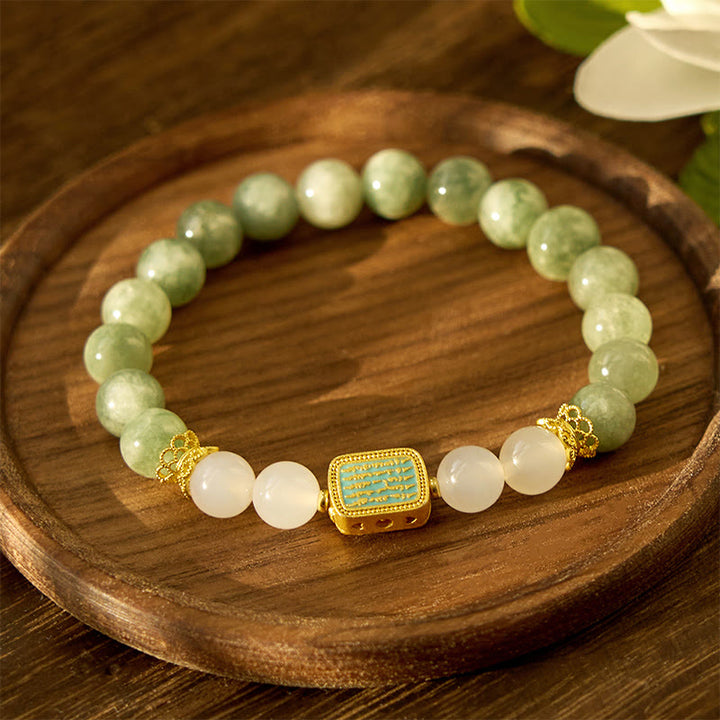 Braccialetto Buddha Stones Natural Green Jade White Agate Five Scriptures Abbondanza