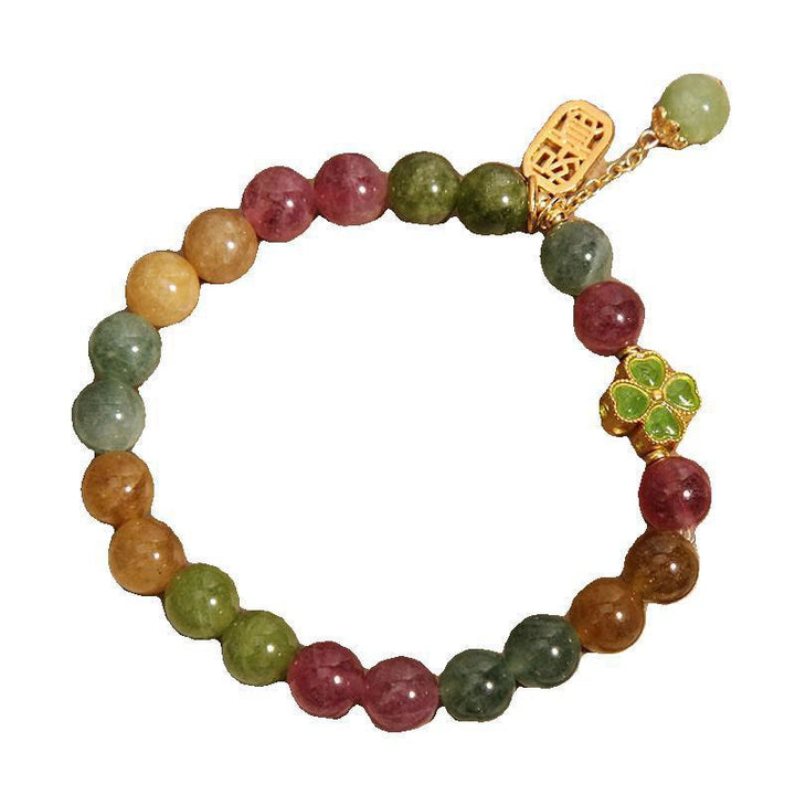 Braccialetto positivo con quadrifoglio colorato in giada e tormalina Buddha Stones