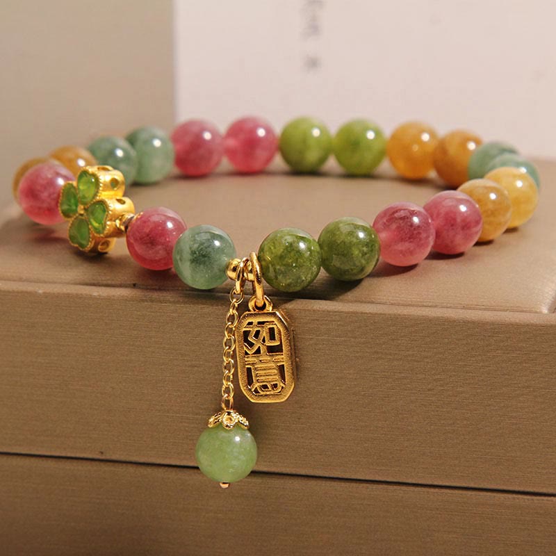 Braccialetto positivo con quadrifoglio colorato in giada e tormalina Buddha Stones