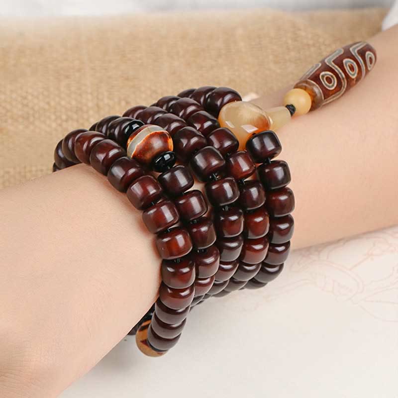 Buddha Stones 108 Mala Beads Dzi Bead a tre occhi Dzi Bead a nove occhi Braccialetto della fortuna in giada