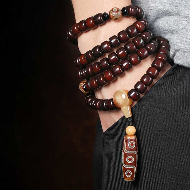 Buddha Stones 108 Mala Beads Dzi Bead a tre occhi Dzi Bead a nove occhi Braccialetto della fortuna in giada