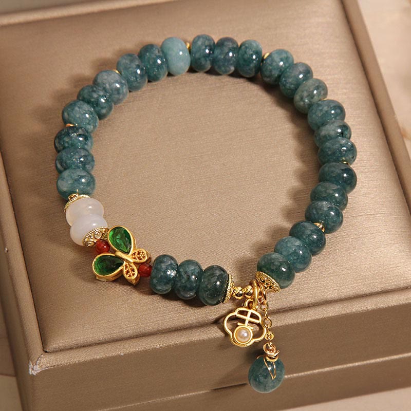 Braccialetto dell'abbondanza con perline di abaco a farfalla, Buddha Stones , giada, agata bianca