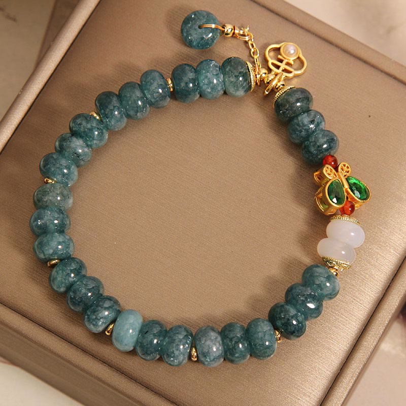 Braccialetto dell'abbondanza con perline di abaco a farfalla, Buddha Stones , giada, agata bianca