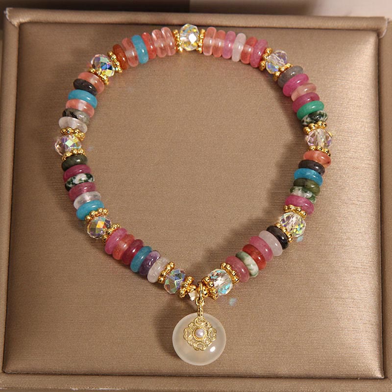 Buddha Stones Vari cristalli Quarzo fragola Fibbia della pace Braccialetto di buon auspicio