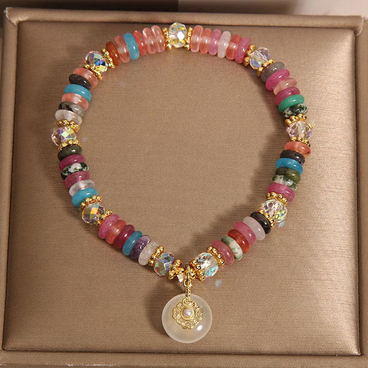 Buddha Stones Vari cristalli Quarzo fragola Fibbia della pace Braccialetto di buon auspicio