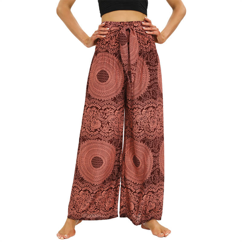 Pantaloni da yoga da donna con lacci Boho e gamba larga Buddha Stones - Corallo chiaro - US2-12， UK/AU6-16，EU34-44 (F) - image 1